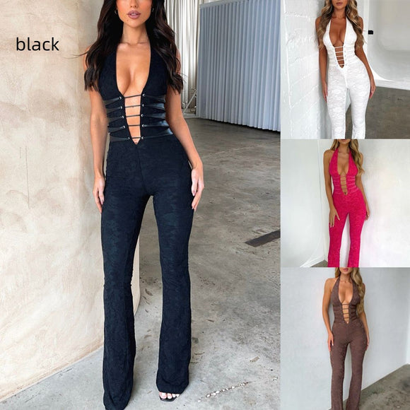 Women's Jumpsuit Sexy Lace Up Slim Fit See Through Backless Fashion