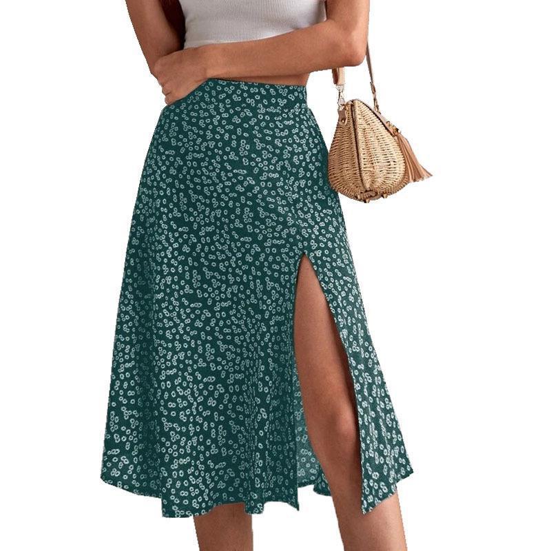 Women's midi skirt bohemian elegant high split floral print