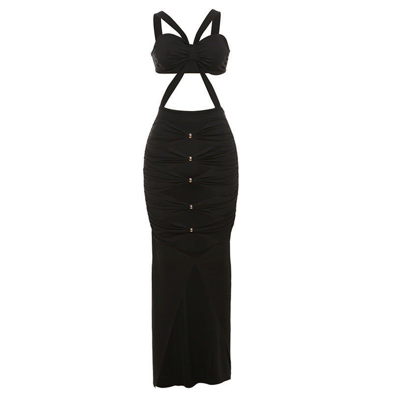 Buy black Women&#39;s evening dress fitted  cut out sexy backless with straps