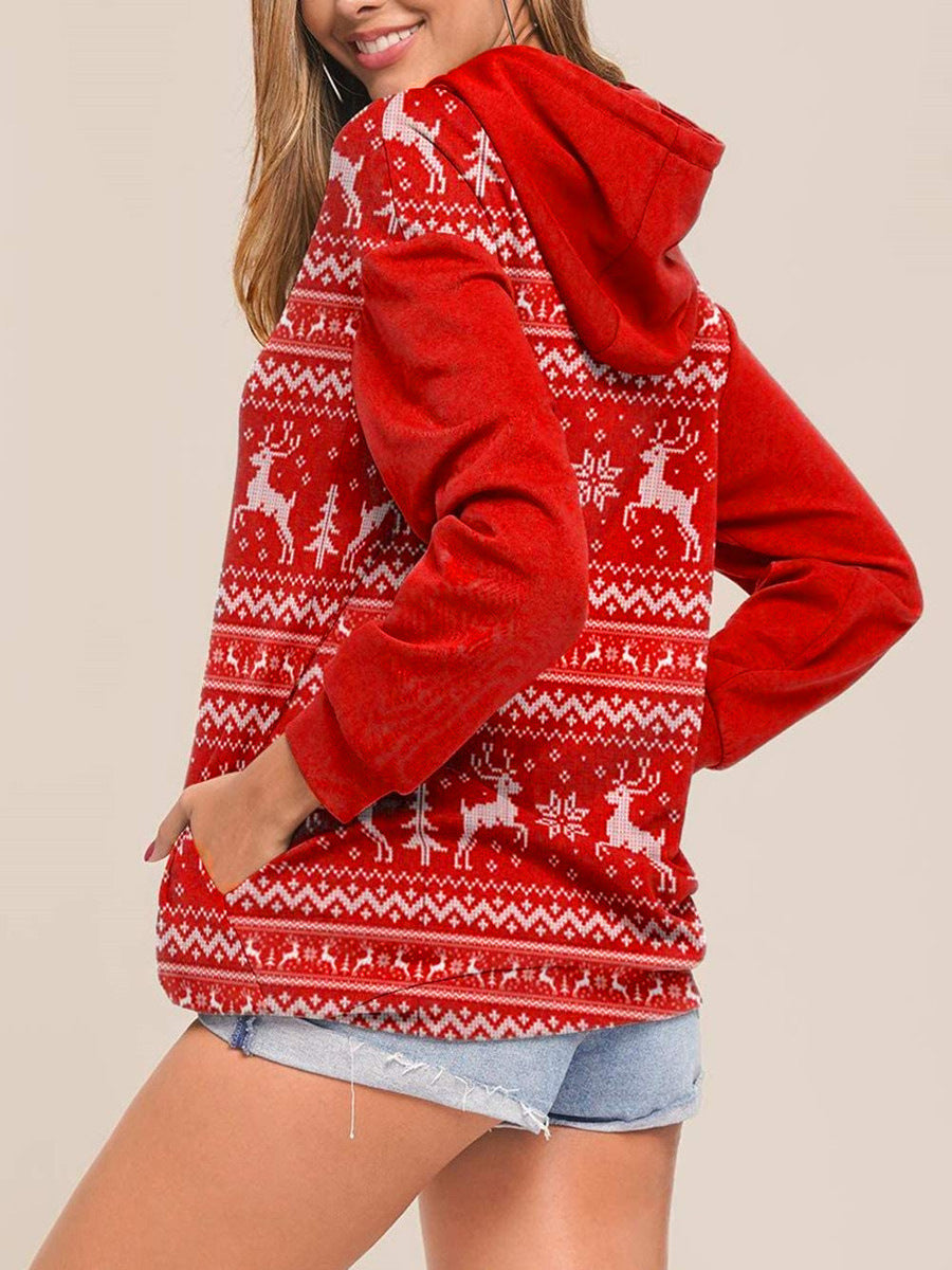 Women's sweater Christmas hooded long sleeve elk print