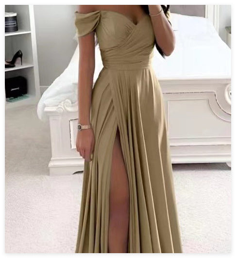 Women's dress evening Backless long slit on the side off shoulder elegant