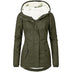 Women's coat with pockets hooded solid plush thickened zipper long sleeves