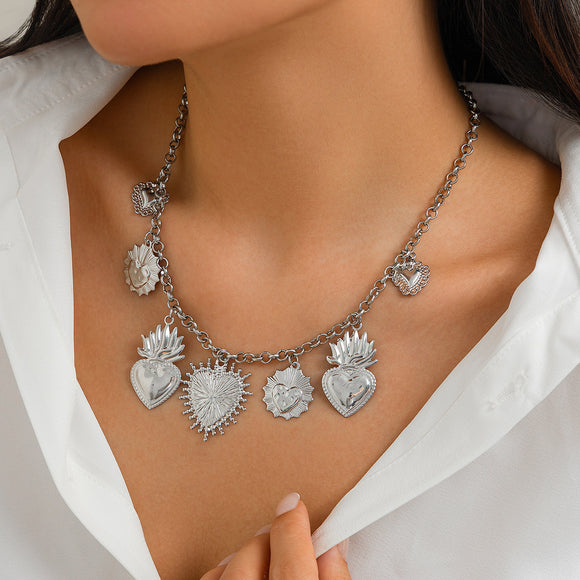 Women's necklace elegant alloy pendant peach heart creative flame