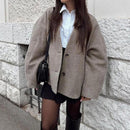 Women's coat short wool elegant long sleeve button V-neck
