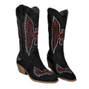 Women’s Boots Elegant Suede Embroidery Mid Heel Knight Cowboy Style Large Size-5