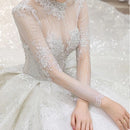Wedding Dress Lace with appliques, train, long sleeve, peals