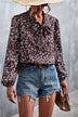 Elegant Women's Shirt with Bow Tie, Chiffon, Printed Long Sleeve