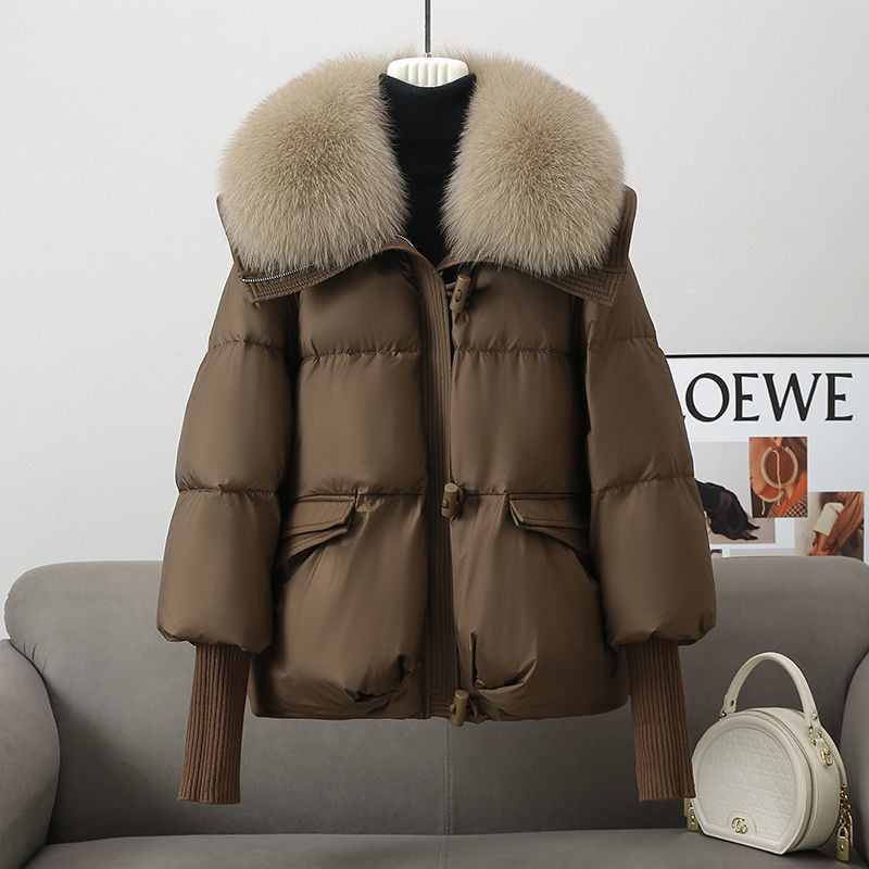 Women's down jacket padded cotton puffers fox fur collar short thick