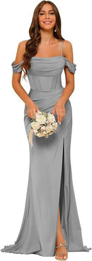 Women’s Gowns Mermaid Bridesmaid Satin Elegant Off Shoulder Dress