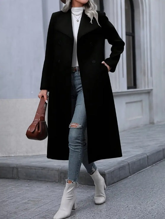 Women's Elegant Woolen Coat Long Slim Fit Warm