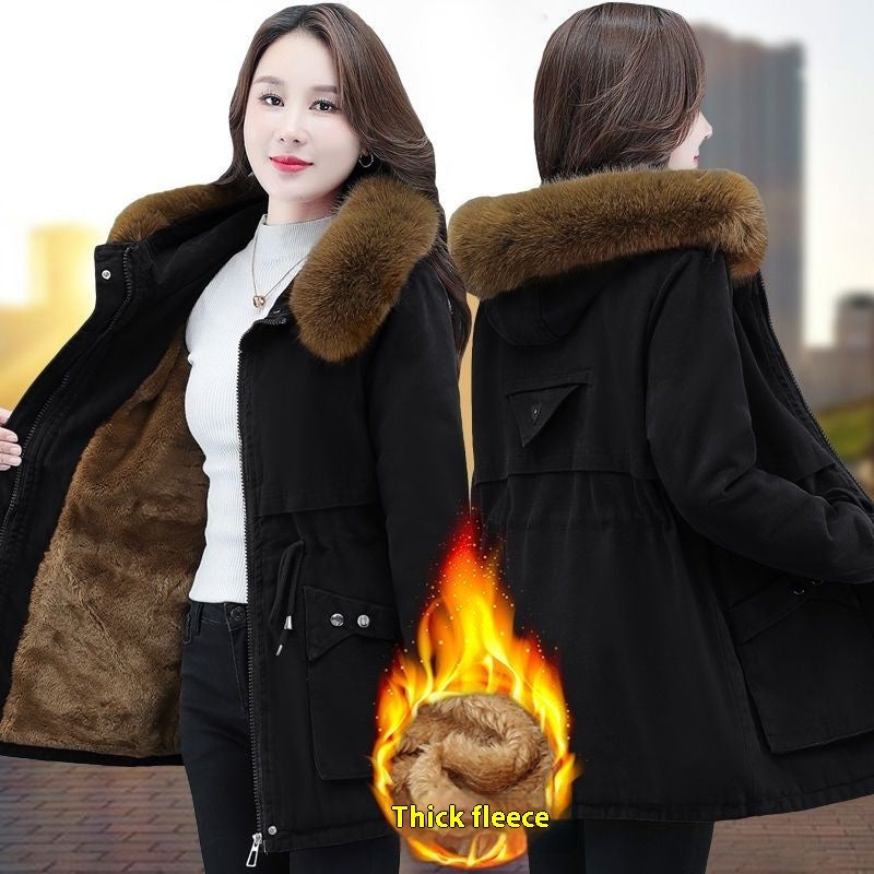 Women's coat mid-length thick in cotton fur collar