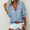 Elegant Blouse Spring Summer Casual Long Sleeve V Neck Loose Shirt Lady Tunics Tops