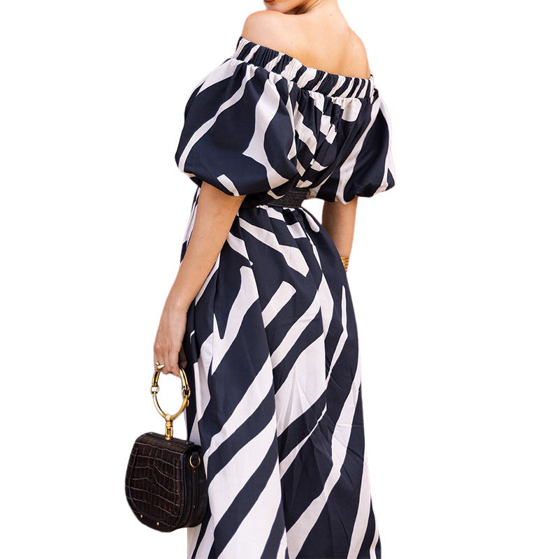 Women's maxi dress draped bohemian off shoulders elegant printed