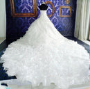 Wedding dress transparent luxury elegant with lace appliques, big tail