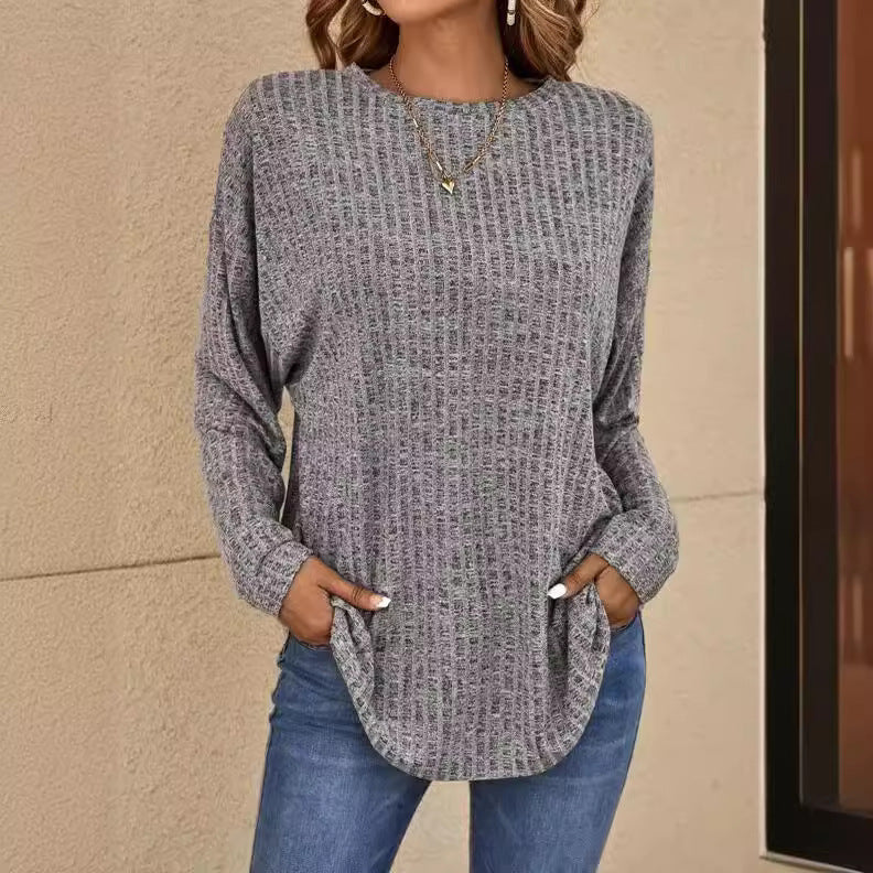 Women's sweater ribbed knit elegant round neck, casual, long sleeves