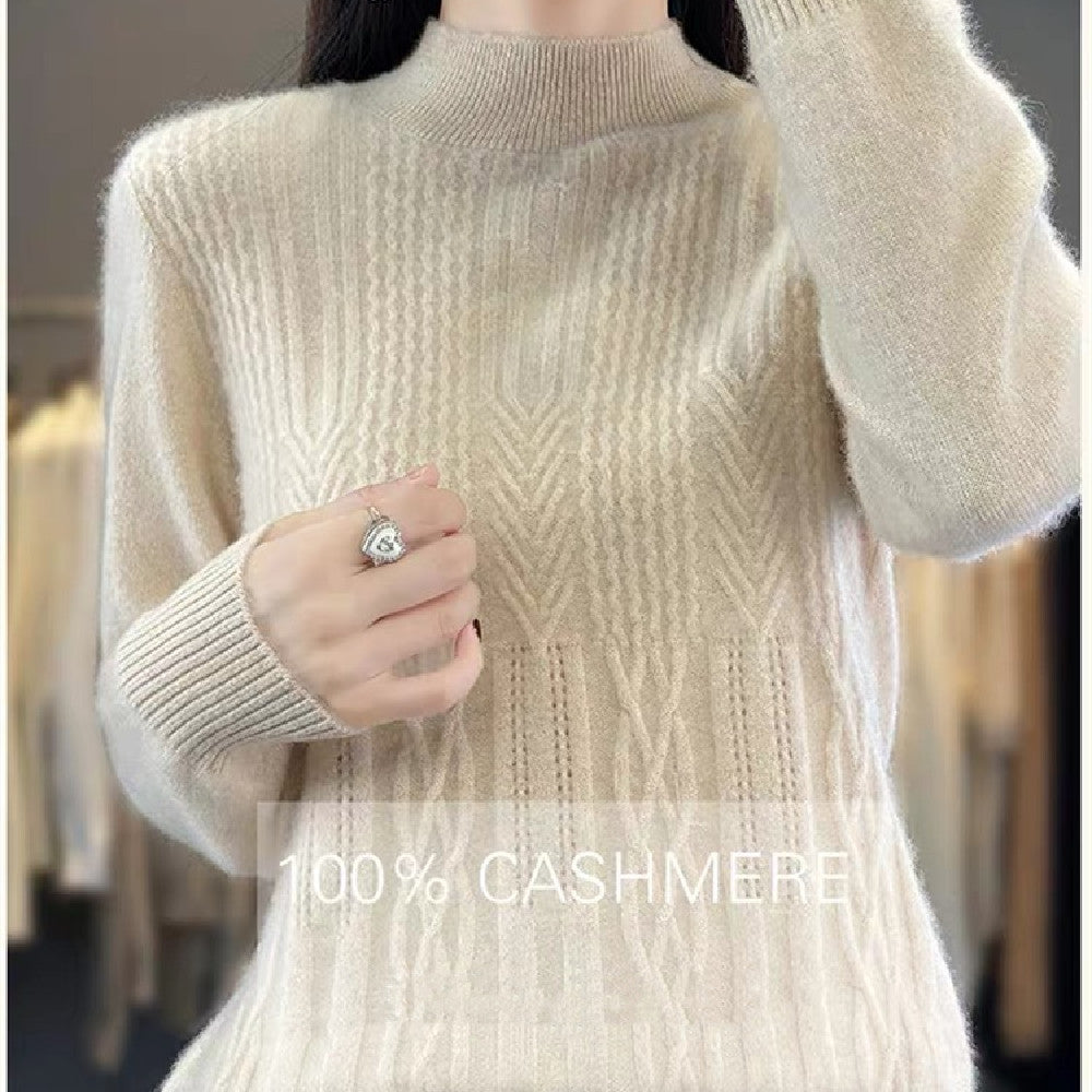 Women's sweater knitted stand collar, solid color, comfortable, warm