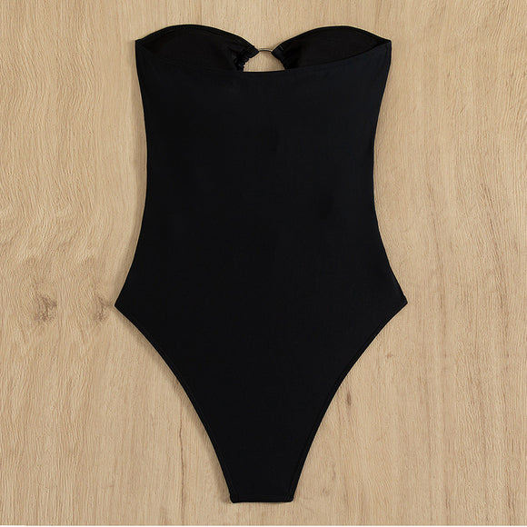 Women's swimwear one-piece elegant solid color beach
