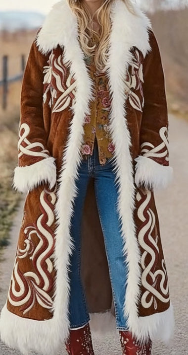 Women's Coat Elegant Long Printed Warm Western Winter Fashion