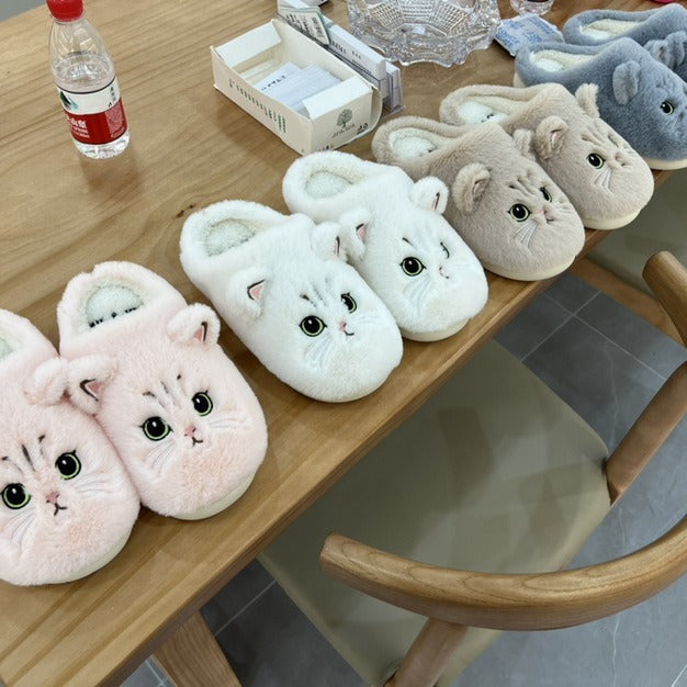 Women's slippers elegant cute cat plush warm non-slip