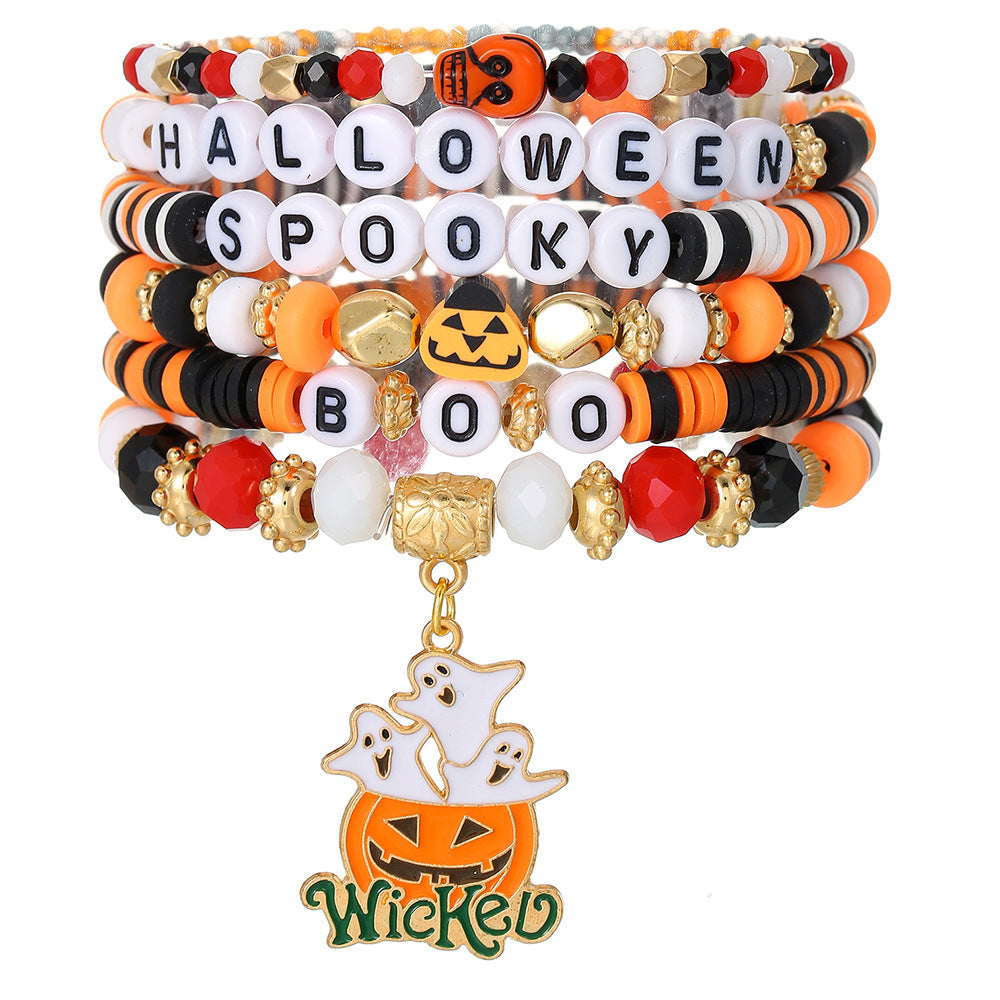 Women's bracelet in clay polymer with letters pumpkin