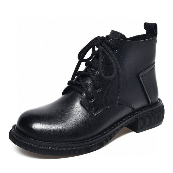 Women's Ankle Boots elegant Soft Leather Waterproof Platform Round Head