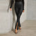 Elegant straight women pants in elastic leather, bell bottom, wide legs