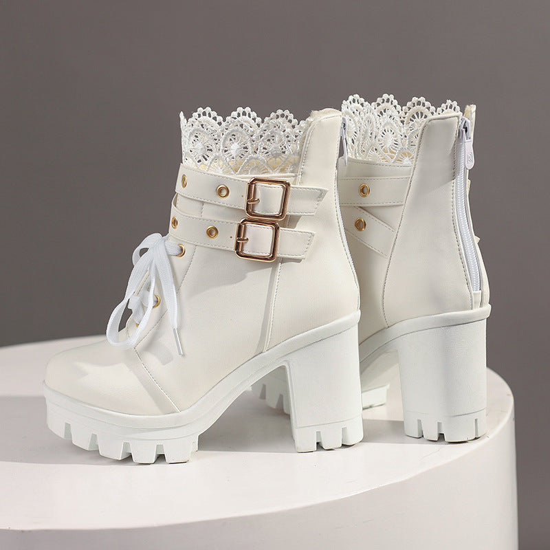 Women's Boots high heels with laces and belt buckle elegant