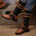 Women’s Mid Boots Square Heel Elegant Round Toe Rivet Belt Buckle