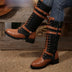 Women’s Mid Boots Square Heel Elegant Round Toe Rivet Belt Buckle