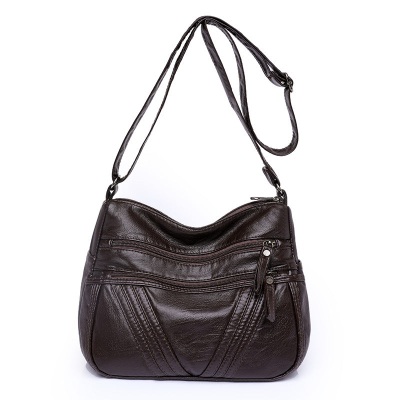 Women's crossbody soft leather elegant multi-pocket casual shoulder bag