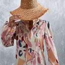 Elegant Women's Shirt with Bow Tie, Chiffon, Printed Long Sleeve