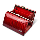 Women's wallet leather cowhide varnish fashion snap button