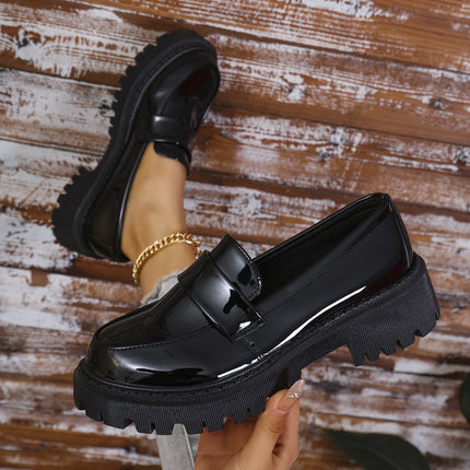 Women’s Shoes Elegant Plus Size British Style Slip-On Chunky Heel Loafers