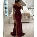 Women's Elegant Split Sequin Evening Dress Off Shoulder