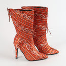 Women's Boots mid-calf fashion printed elegant stiletto heels pointed toe