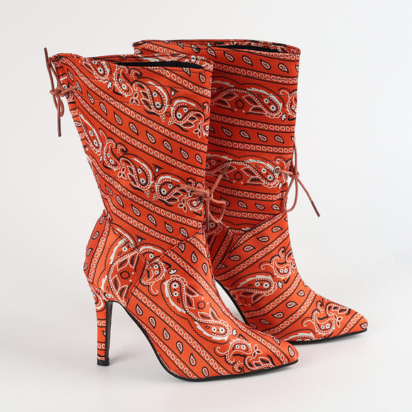 Women's Boots mid-calf fashion printed elegant stiletto heels pointed toe