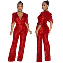 Women’s Jumpsuit Elegant Sequin V Neck Half Sleeve Slim Fit Party-4
