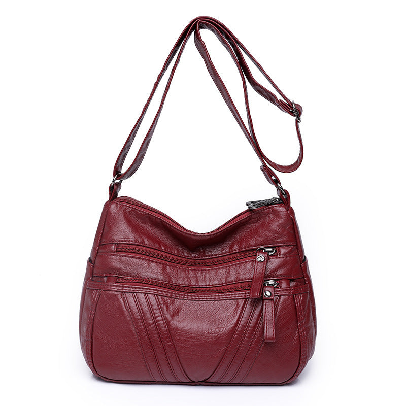 Women's crossbody soft leather elegant multi-pocket casual shoulder bag