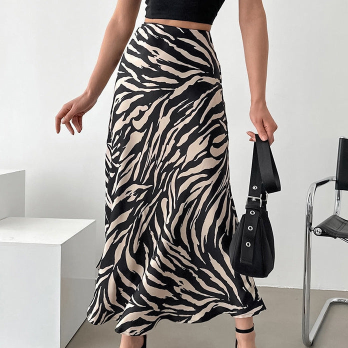 Women's maxi skirt elegant flared zebra striped trapeze