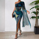 Women's Sexy Maxi Dress Bodycon Slit Elegant Off-the-Shoulder Tie-Dye