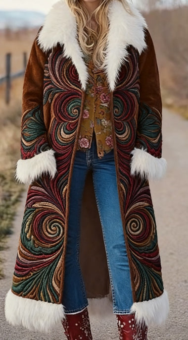 Women's Coat Elegant Long Printed Warm Western Winter Fashion