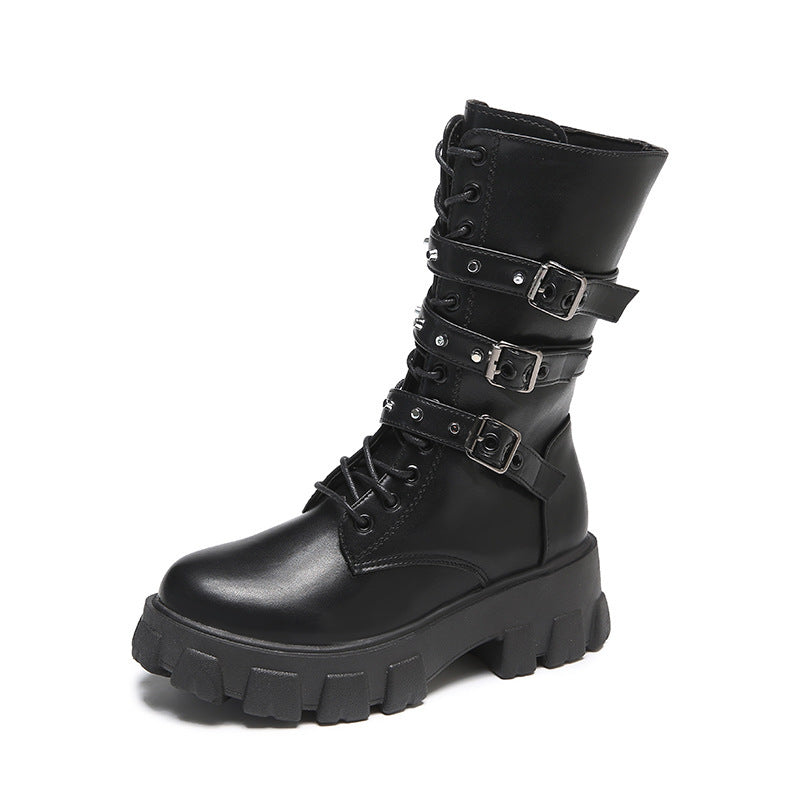 Women's boots mid-high lace-up elegant , side zipper confortable