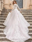 Women’s Wedding Dress Elegant Long Sleeve Lace Vintage A Line Bridal Gown