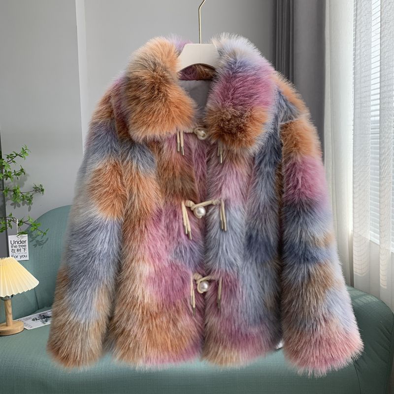 Women's coat faux fox fur elegant fashionable classic style