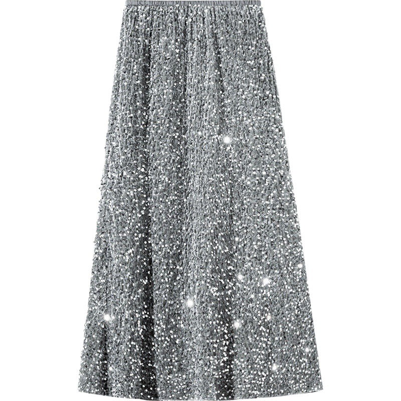 Women's long skirt elegant shiny sequins