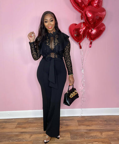 Women's Jumpsuit Elegant Sexy See Through Lace Wide Leg Ruffles Romper