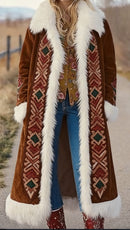 Women's Coat Elegant Long Printed Warm Western Winter Fashion-2