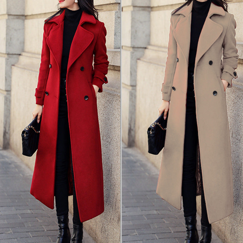 Women's coat wool thick with an elongated suit collar elegant classic winter