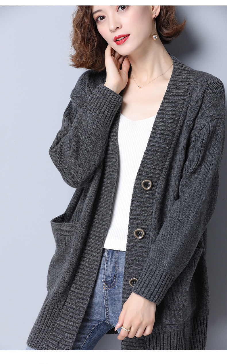 Women's Cardigan sweater knitted single-breasted elegant soft, solid