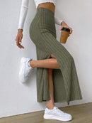 Women's spring long skirt, side slit, slim fit, knitted skirt, casual
